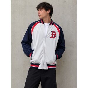 Stitches Boston Red Sox MLB Track Jacket Mens XL Grey Navy Blue Full Zip Varsity